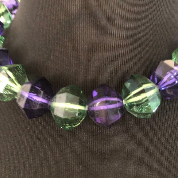 Vintage MCM Large Purple Green Clear Faceted Lucite Beaded Necklace Lot 2 Bundle - Picture 6 of 7